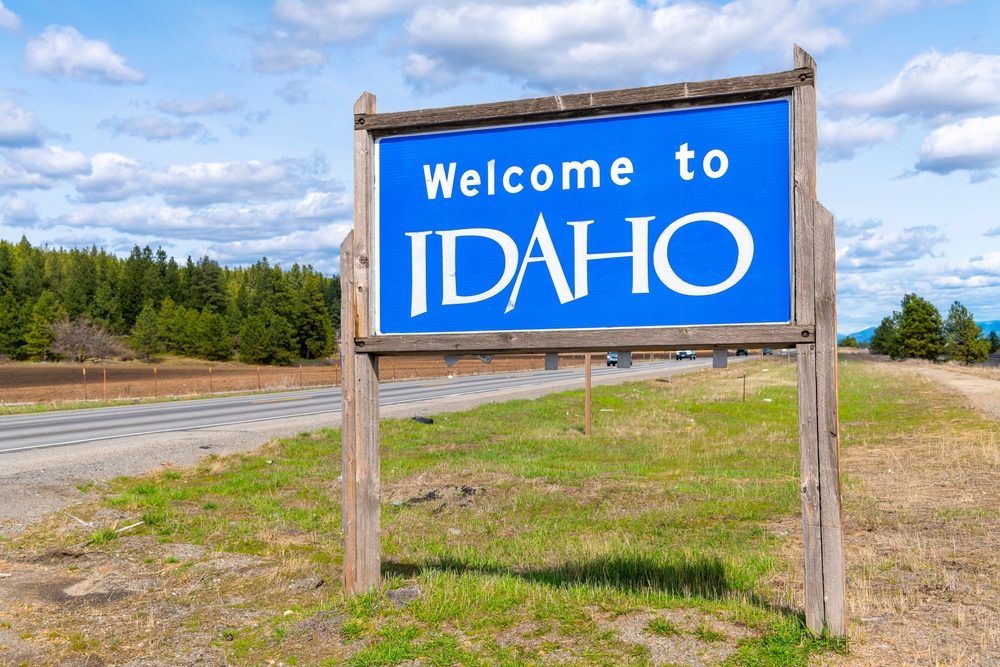 A,Roadside,Welcome,To,Idaho,Sign,Coming,From,Spokane,Washington Idaho Sign