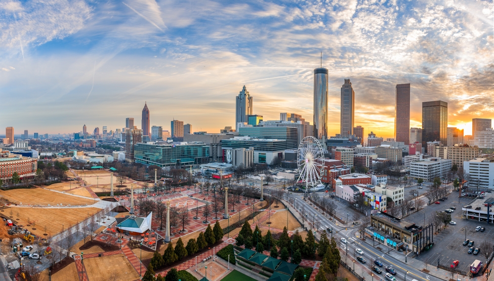 Atlanta,,Georgia,,Usa,Downtown,Skyline,At,Dawn. Atlanta